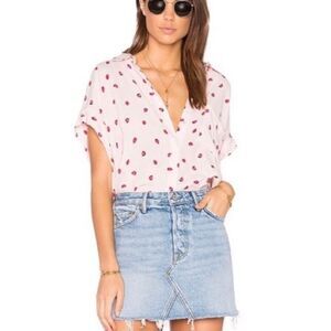 Rails Chase Strawberries Print Button Down Short Sleeve Shirt in Pink XS